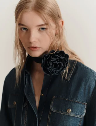 Τζιν πουκάμισο με λουλούδι